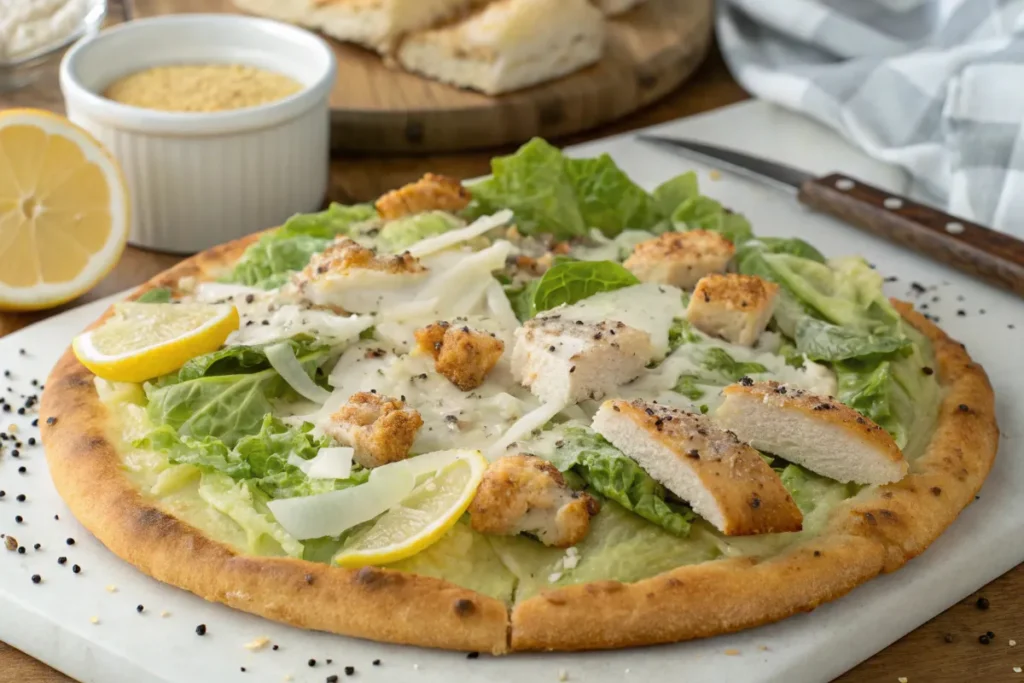 chicken crust caesar salad pizza