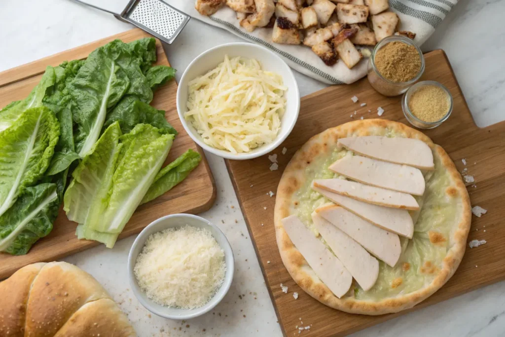 chicken crust caesar salad pizza