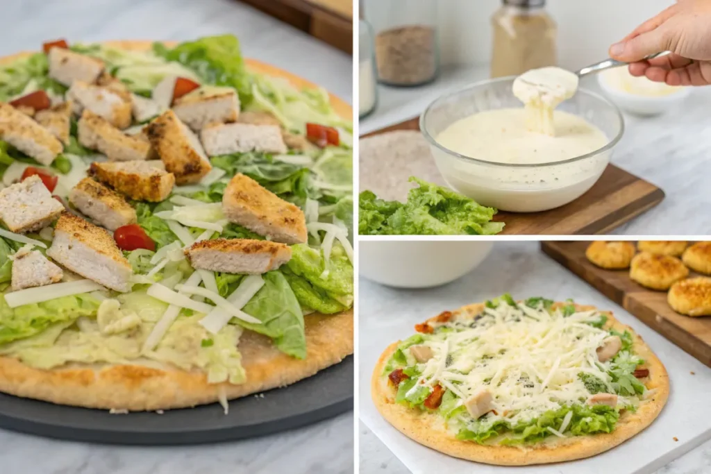 chicken crust caesar salad pizza