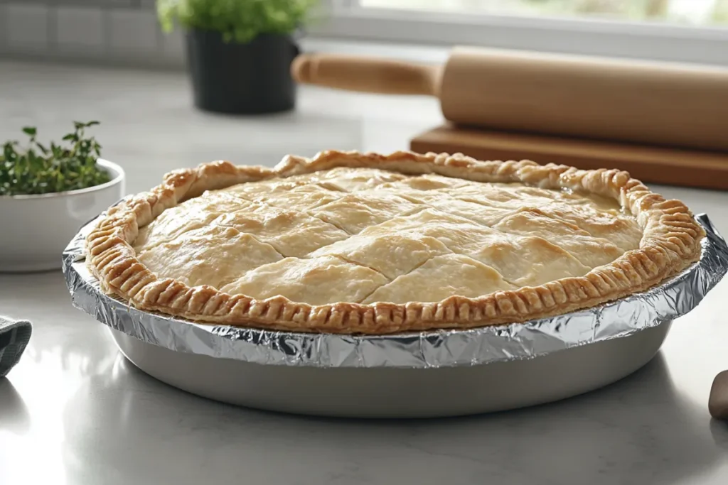 Should I cover chicken pot pie with foil when baking?