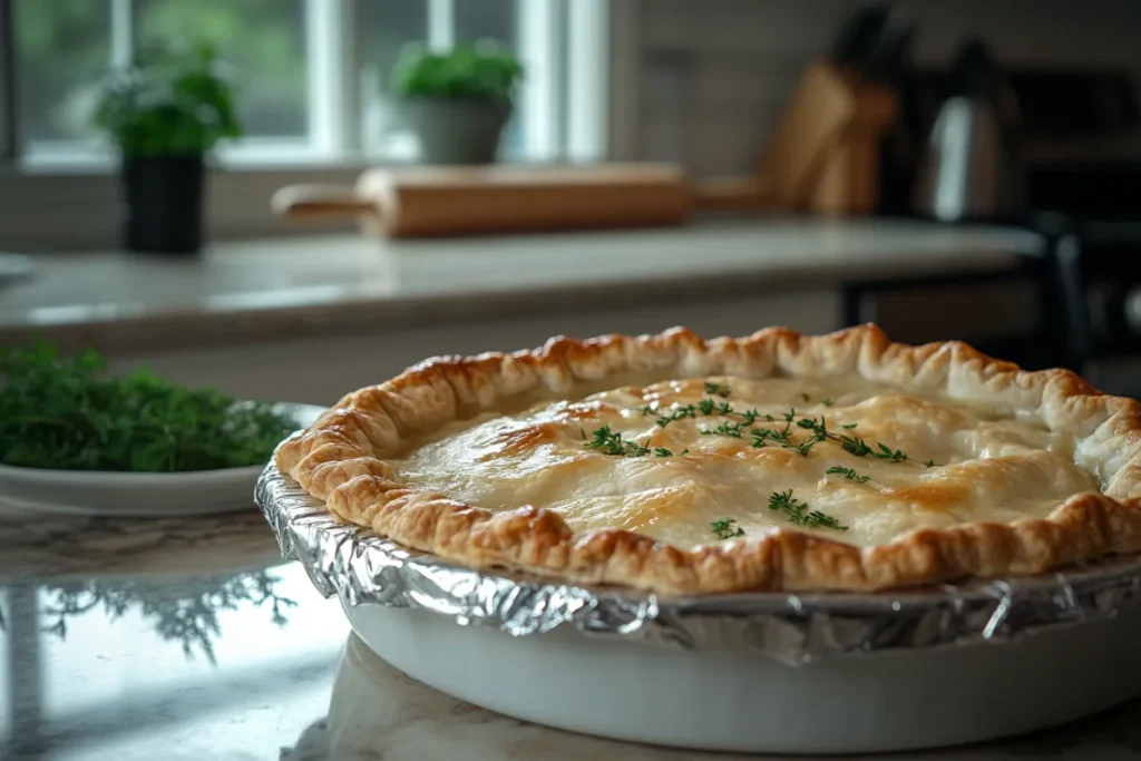 Should I cover chicken pot pie with foil when baking?