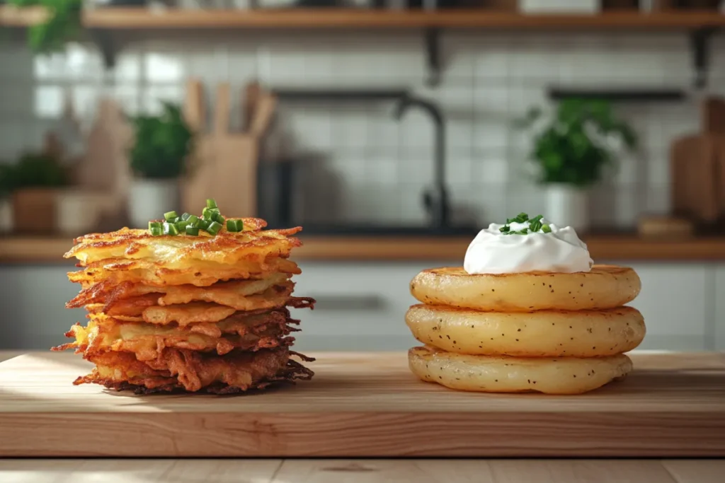 What is the difference between potato latkes and pancakes?