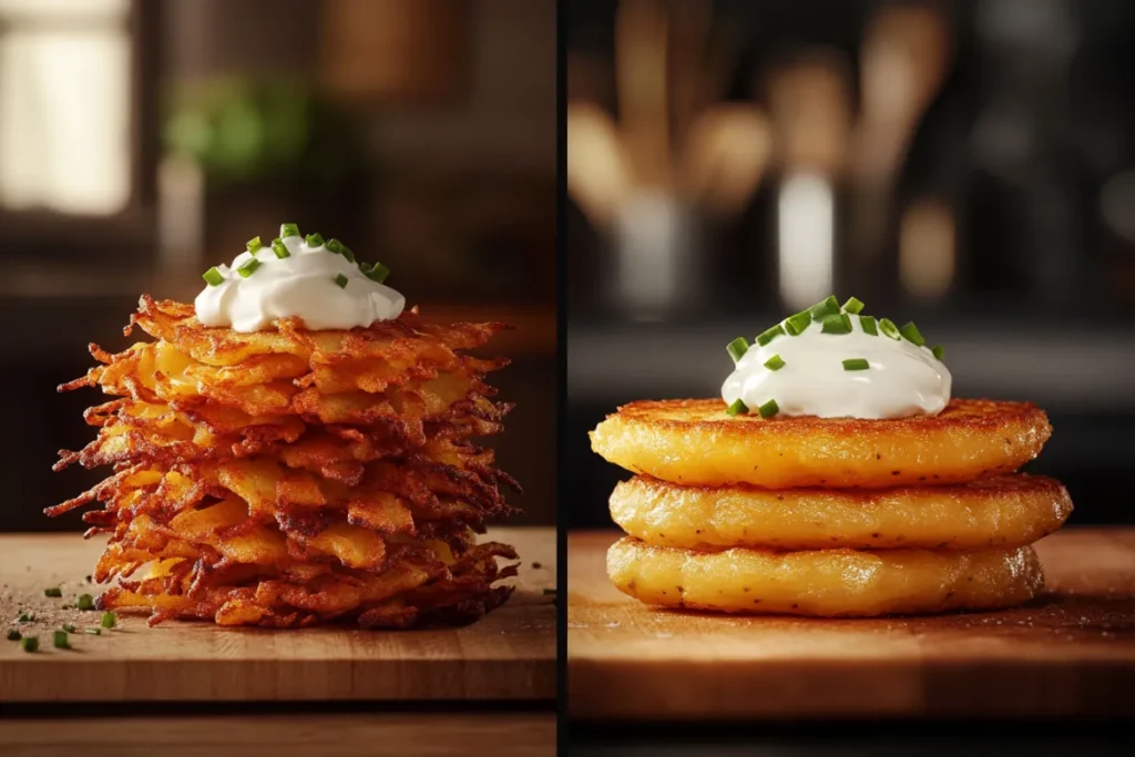 What is the difference between potato latkes and pancakes?