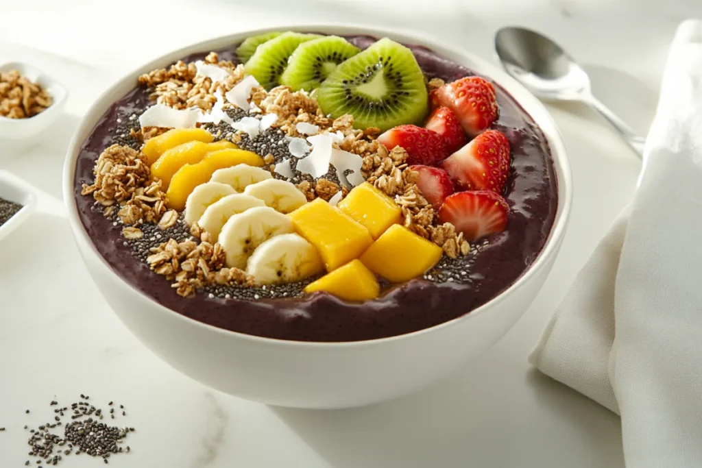 What is in a Tropical Smoothie acai bowl?