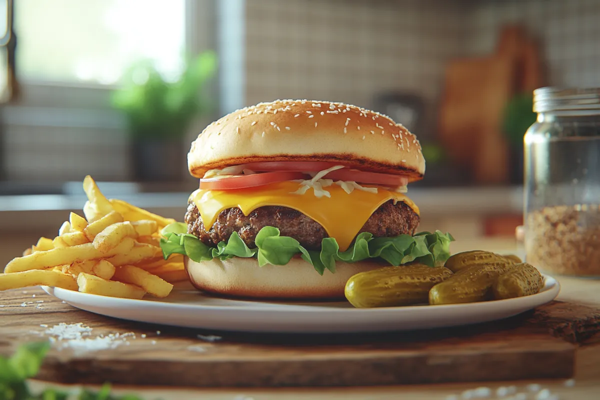 cheeseburger and fries