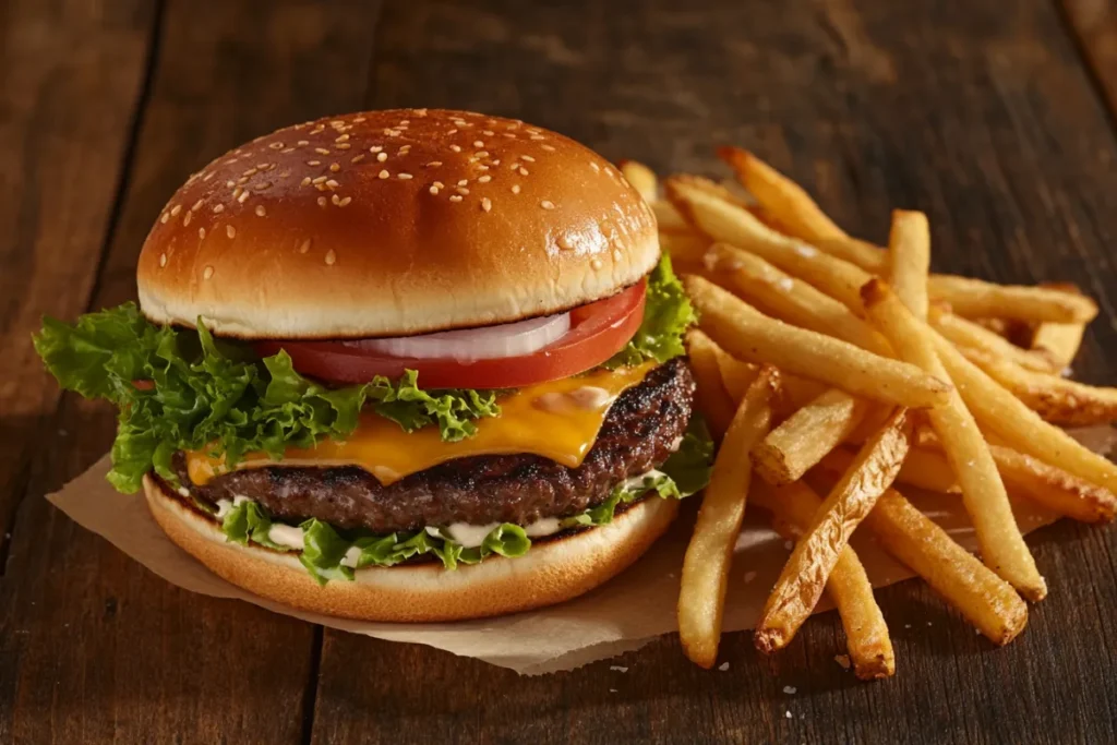 cheeseburger and fries