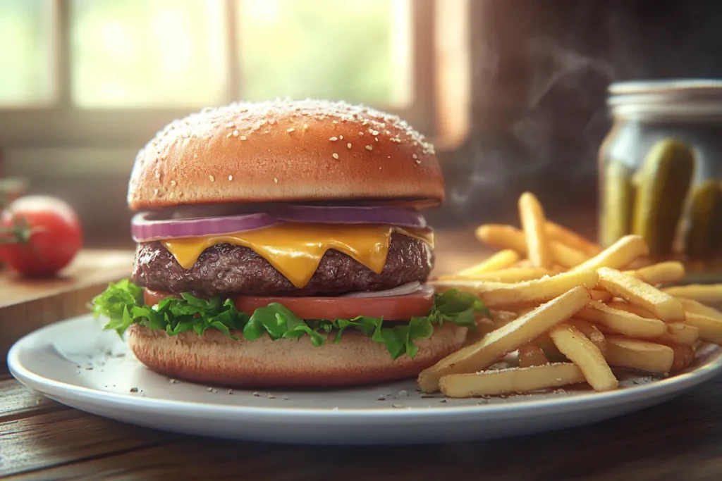 cheeseburger and fries