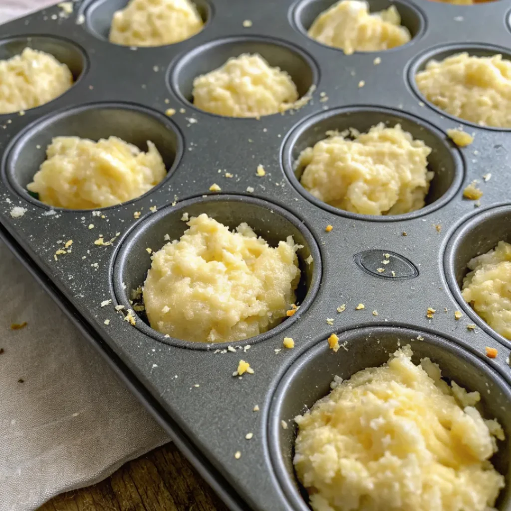 Mashed Potato Cheese Puff in muffin pan before baking