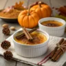 Pumpkin crème brûlée with caramelized sugar topping in a ramekin