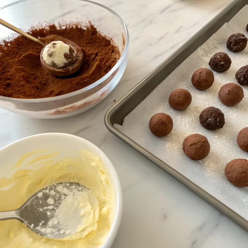 Decadent Cream Cheese Chocolate Truffles 7 steps process of preparing cream cheese chocolate truffles