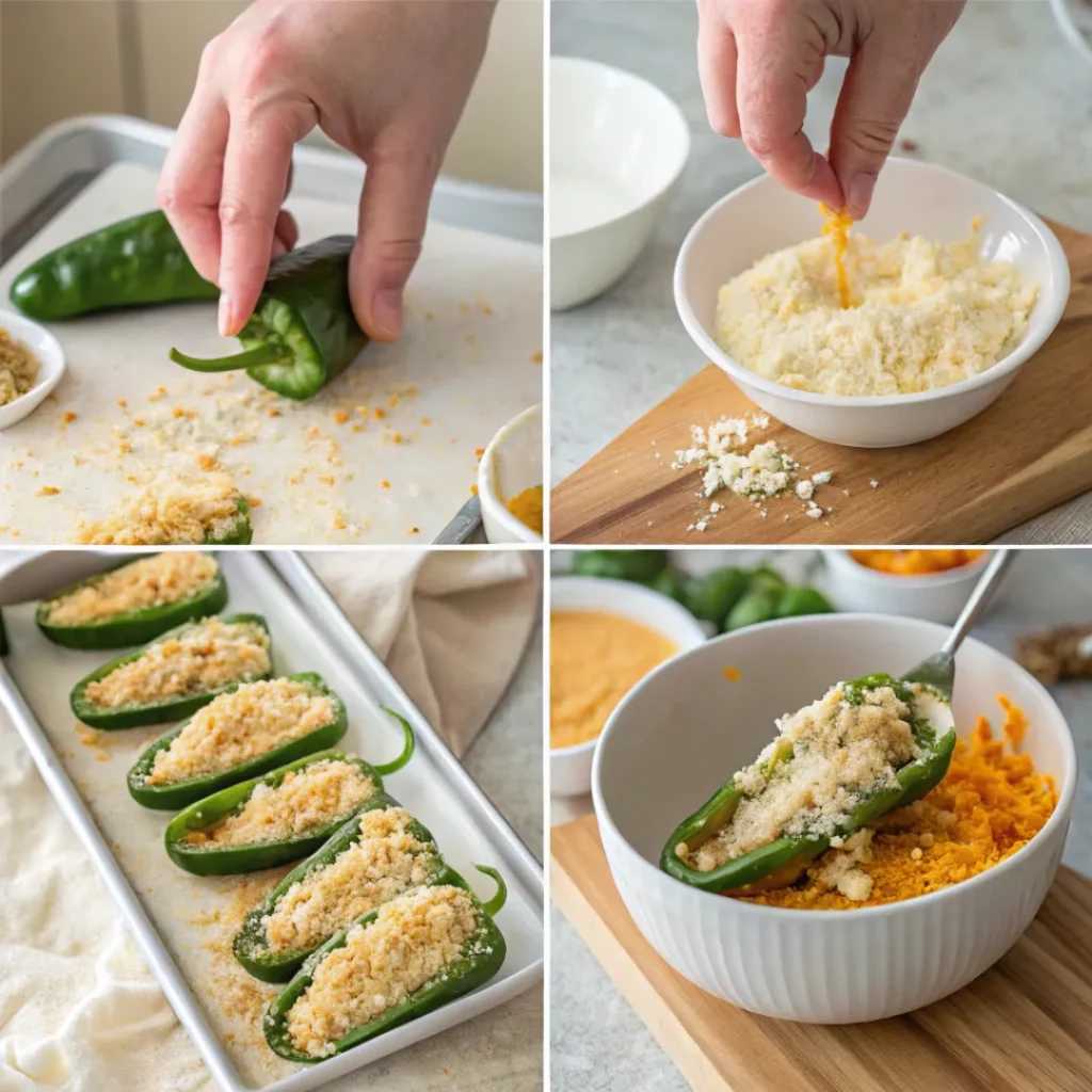 Baked Cheesy Jalapeno Poppers – Simple & Delicious 7 Step-by-step preparation of cheesy jalapeno poppers from filling to baking