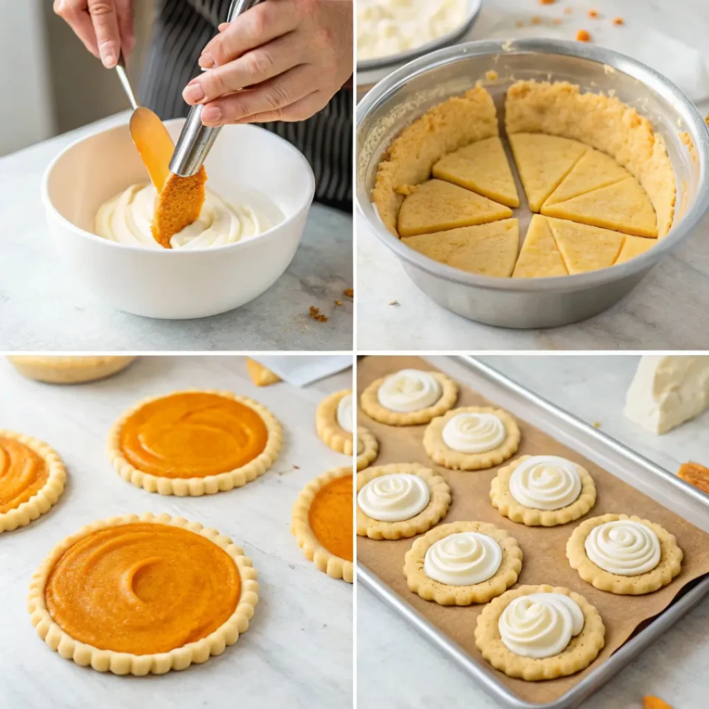 Step-by-step preparation of pumpkin pie sugar cookies from dough to frosting