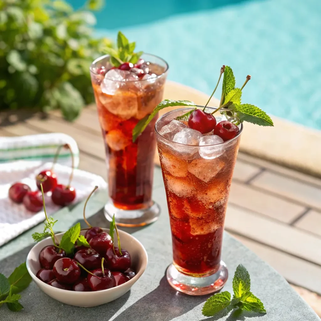 Cherry Pie Iced Tea – Delicious New Twist to Try Now 8 Cherry Pie Iced Tea served over ice by the pool