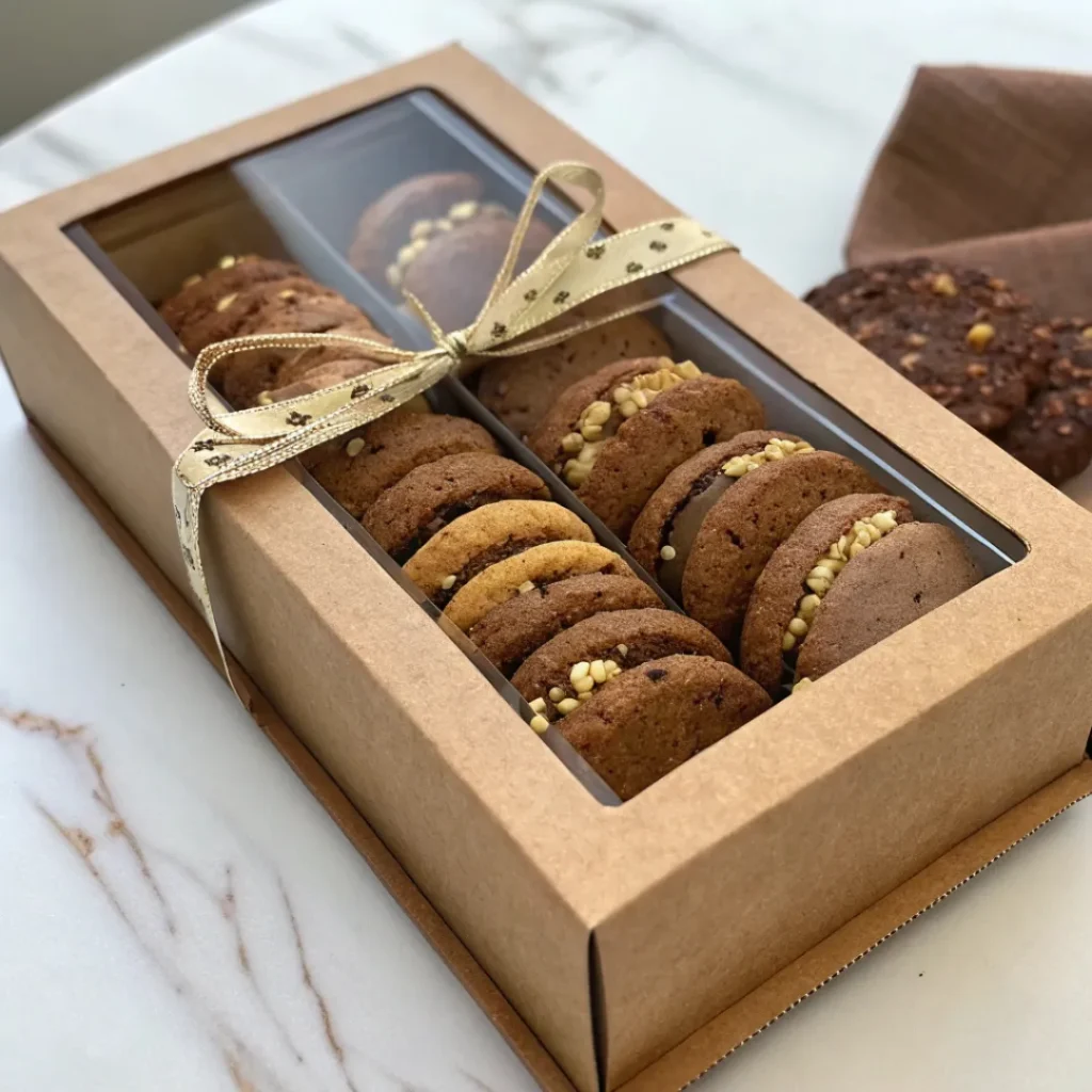 Chocolate Hazelnut Crunch Cookies: The Best Crispy & Rich Recipe You Need to Try 8 Chocolate hazelnut crunch cookies in a holiday gift box