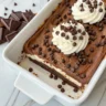Chocolate Lasagna dessert in a baking dish