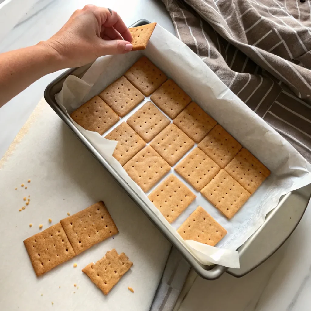 Graham cracker base layer in frozen s’mores