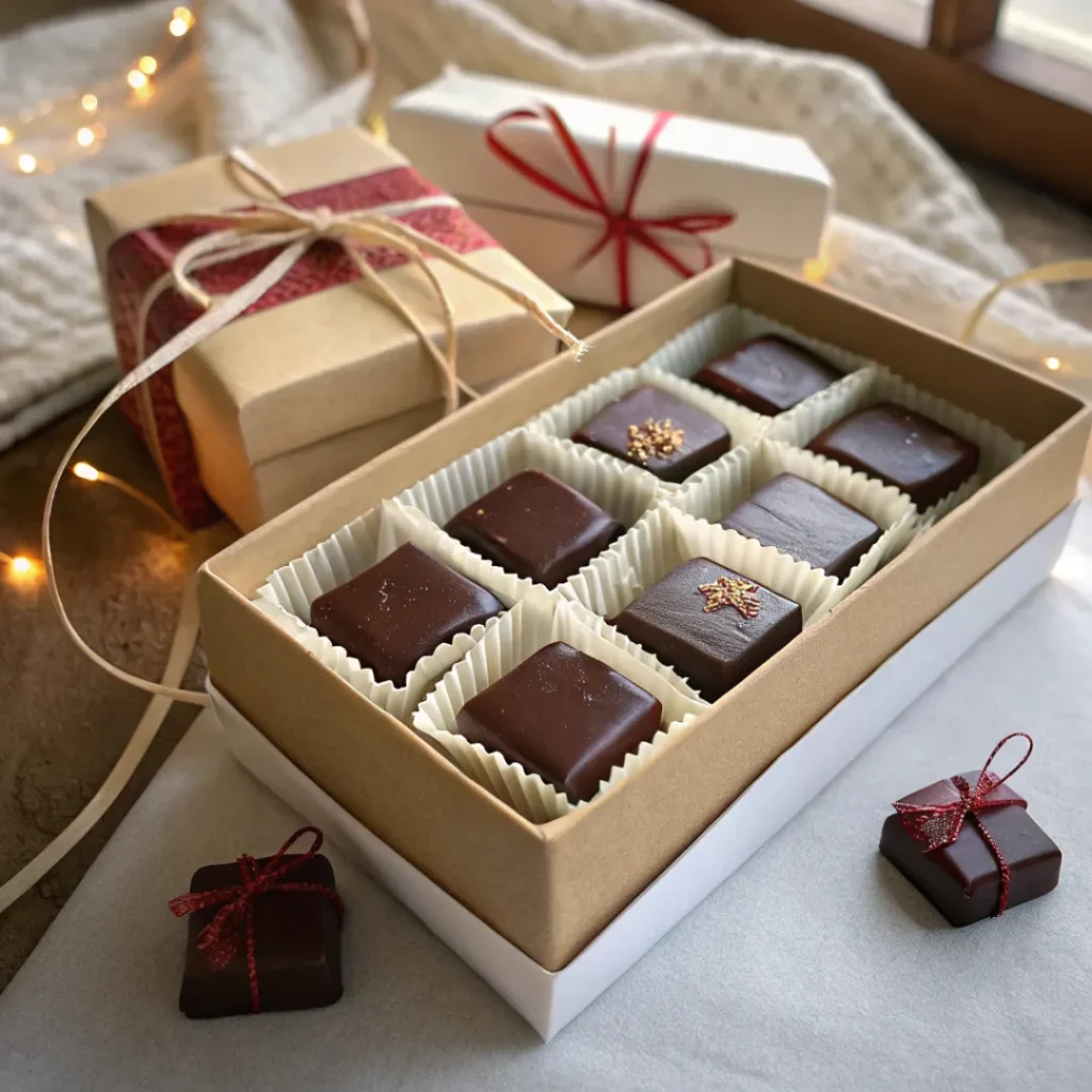 Homemade dark chocolate wrapped for gifting