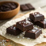 Homemade dark chocolate squares with sea salt