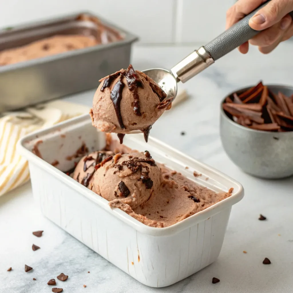Chocolate Banana Ice Cream – The Best 3-Minute Blender Recipe 7 Scoop of chocolate banana ice cream