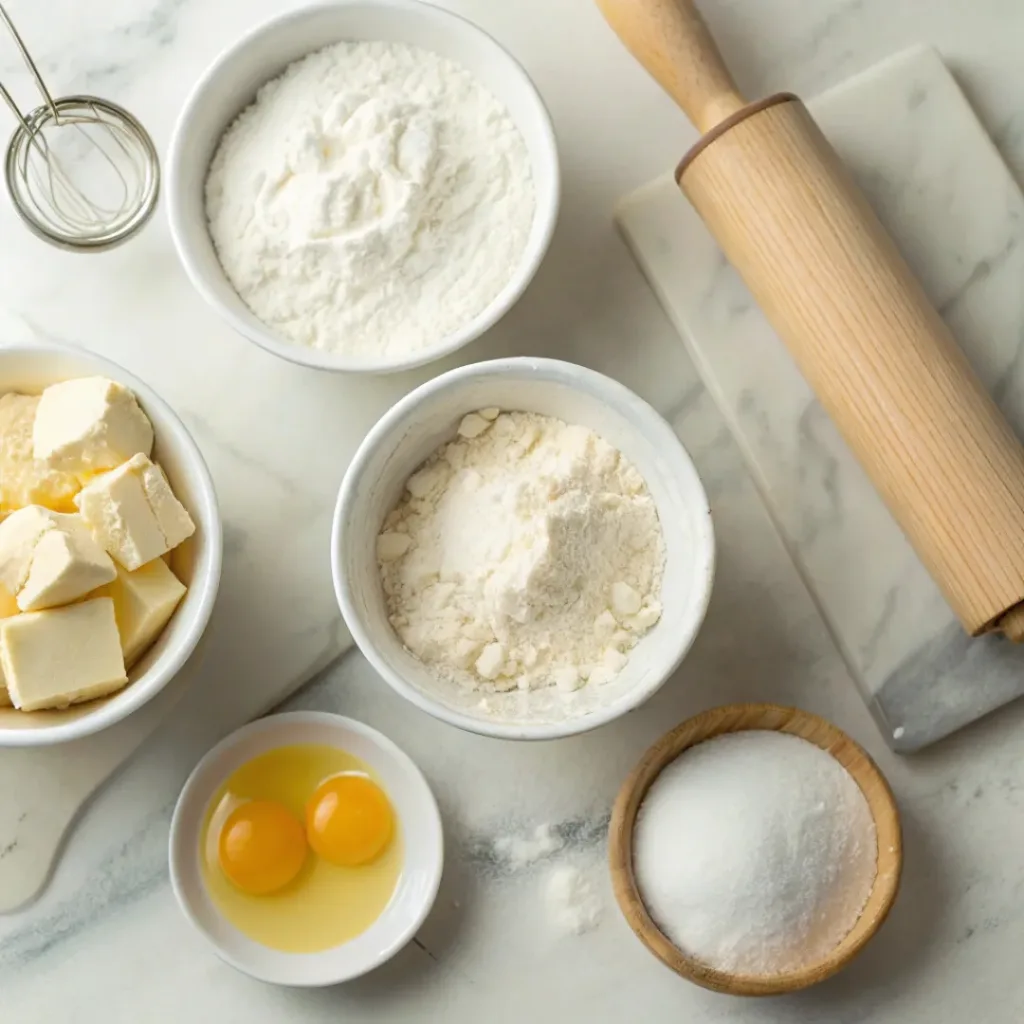 Classic Buttermilk Biscuits – Soft, Buttery, and Golden 6 Overhead view of ingredients for homemade buttermilk biscuits