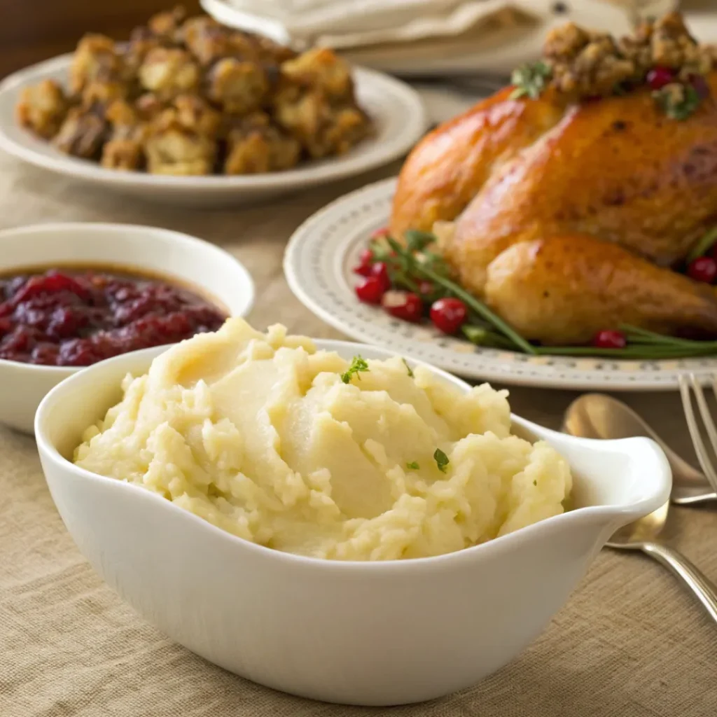 Mashed Potatoes with Gravy at Holiday Dinner
