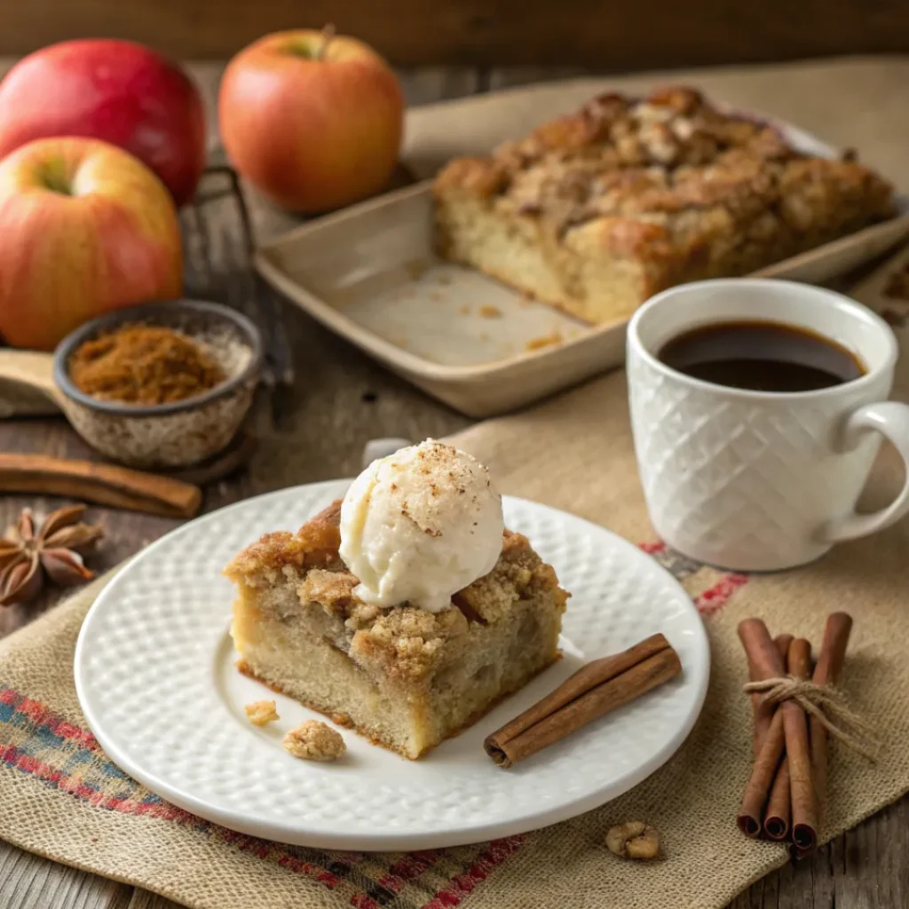 Apple Crumb Cake – Irresistible Homemade Recipe 8 Apple crumb cake served with vanilla ice cream and coffee