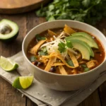 Chicken Tortilla Soup – Flavorful & Comforting 9 Bowl of chicken tortilla soup topped with tortilla strips, avocado, and cheese