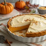 Pumpkin Cream Pie – Silky, Spiced, and Perfectly Autumnal 9 Pumpkin cream pie with golden crust in a pie dish on a fall-themed table