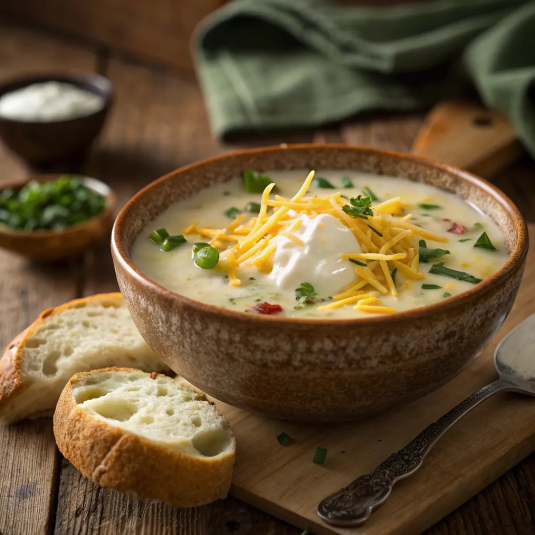 Crockpot Potato Soup – Creamy & Comforting 5 Crockpot potato soup served with cheese, chives, and sour cream