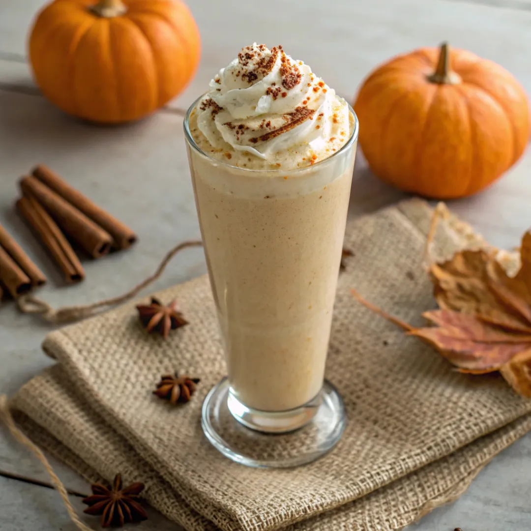 Pumpkin Pie Smoothie – Creamy, Spiced, and Perfect for Fall 5 Pumpkin pie smoothie in a tall glass topped with whipped cream and cinnamon