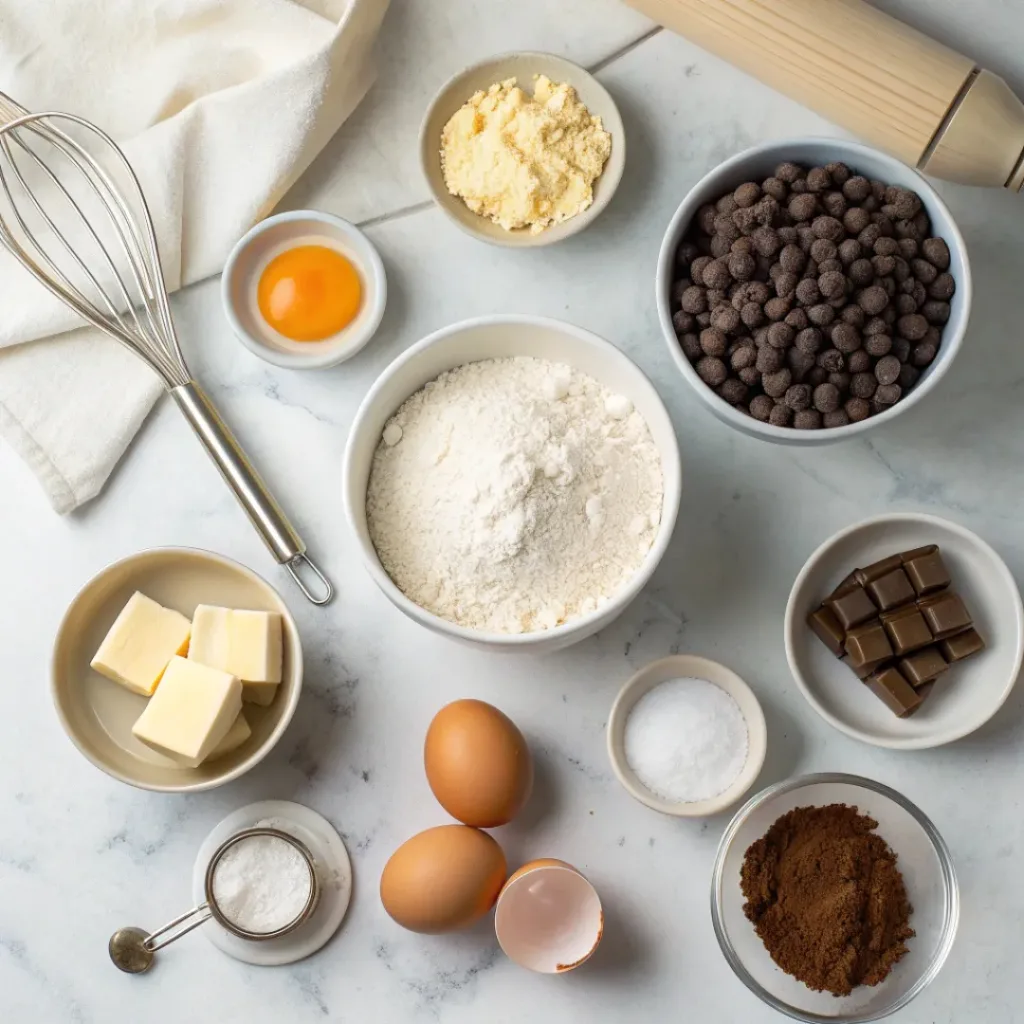 Flat lay of ingredients to make Chocolate Chip Cookies