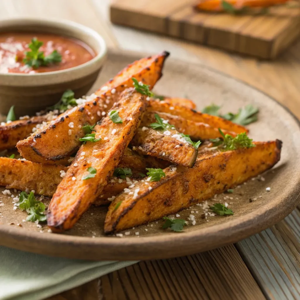 Garlic Parmesan Sweet Potato Wedges