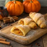 Golden baked pumpkin pie crescent rolls with cinnamon sugar topping