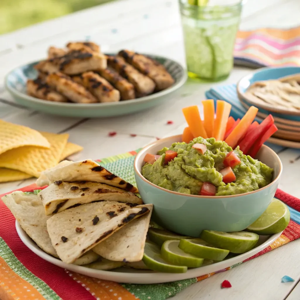 Easy Guacamole Recipe – Fresh & Flavorful Mexican Dip 8 Bowl of guacamole with tortilla chips and tacos on a dinner table