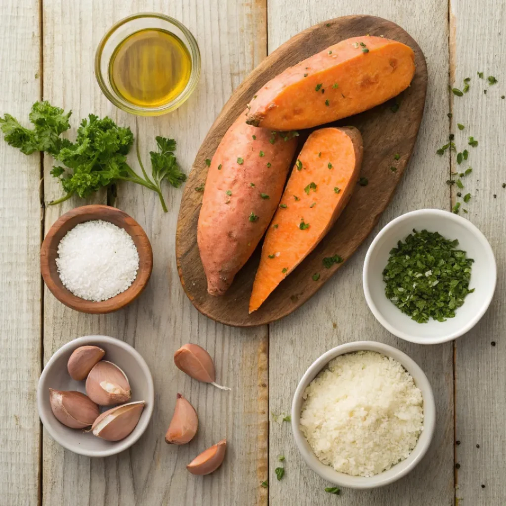 Garlic Parmesan Sweet Potato Wedges – Crispy & Flavorful 6 Ingredients for Garlic Parmesan Sweet Potato Wedges