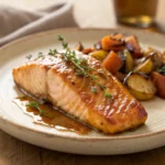 Maple Glazed Salmon – Sweet, Savory, and Perfectly Tender 9 Maple glazed salmon fillets with roasted vegetables