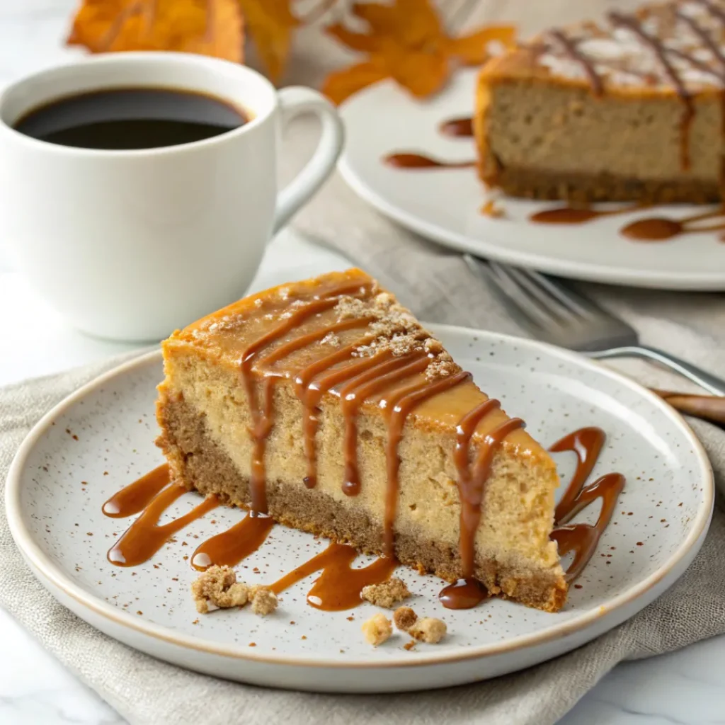 Creamy Pumpkin Pie Cheesecake – Perfect Fall Dessert 8 Pumpkin Pie Cheesecake Slice with Coffee