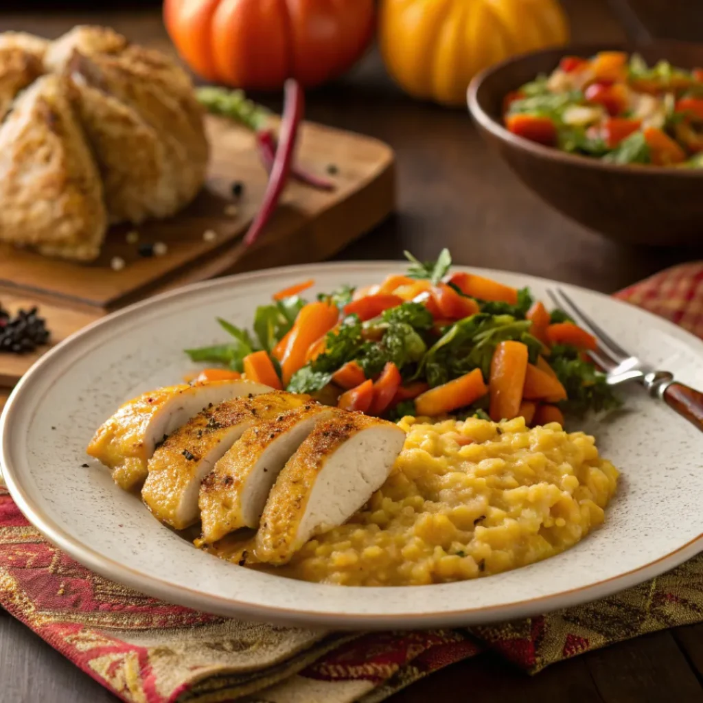 Creamy Pumpkin Risotto – Cozy Fall Dinner 8 Pumpkin risotto served with chicken, salad, and grape juice