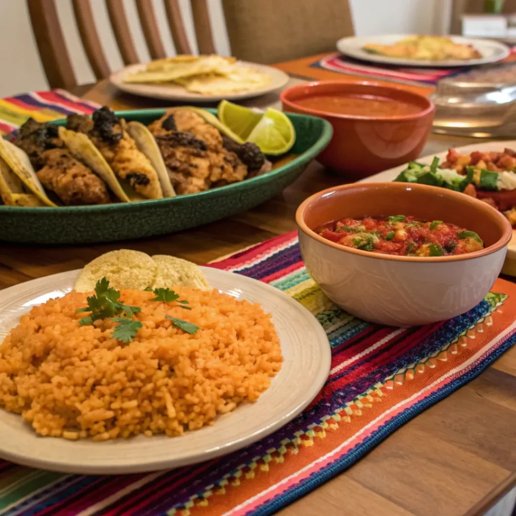 Rotel Mexican Rice – Quick, Flavorful, and Perfectly Spiced 8 Rotel Mexican rice served with tacos and grilled chicken