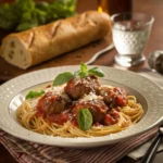 Classic Spaghetti and Meatballs – Italian Dinner Favorite 9 Spaghetti topped with marinara sauce, meatballs, and Parmesan cheese