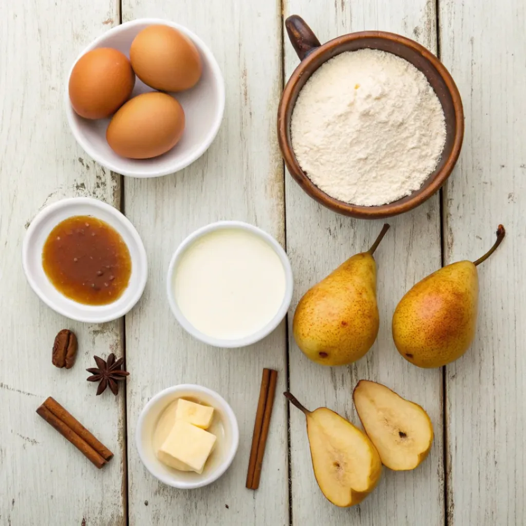 Spiced Waffles with Cinnamon Pears 6 Flat lay of waffle and cinnamon pear ingredients