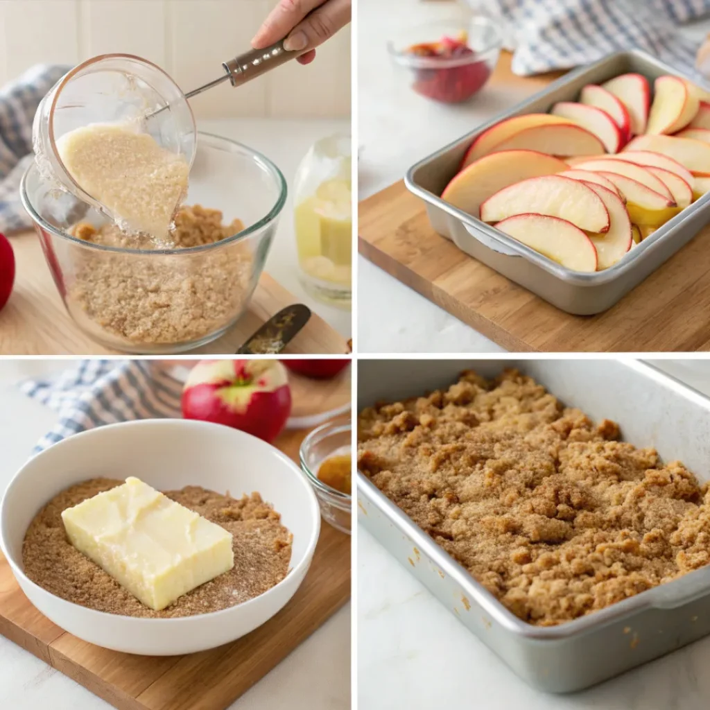 Apple Crumb Cake – Irresistible Homemade Recipe 7 preparation of apple crumb cake from batter to baking