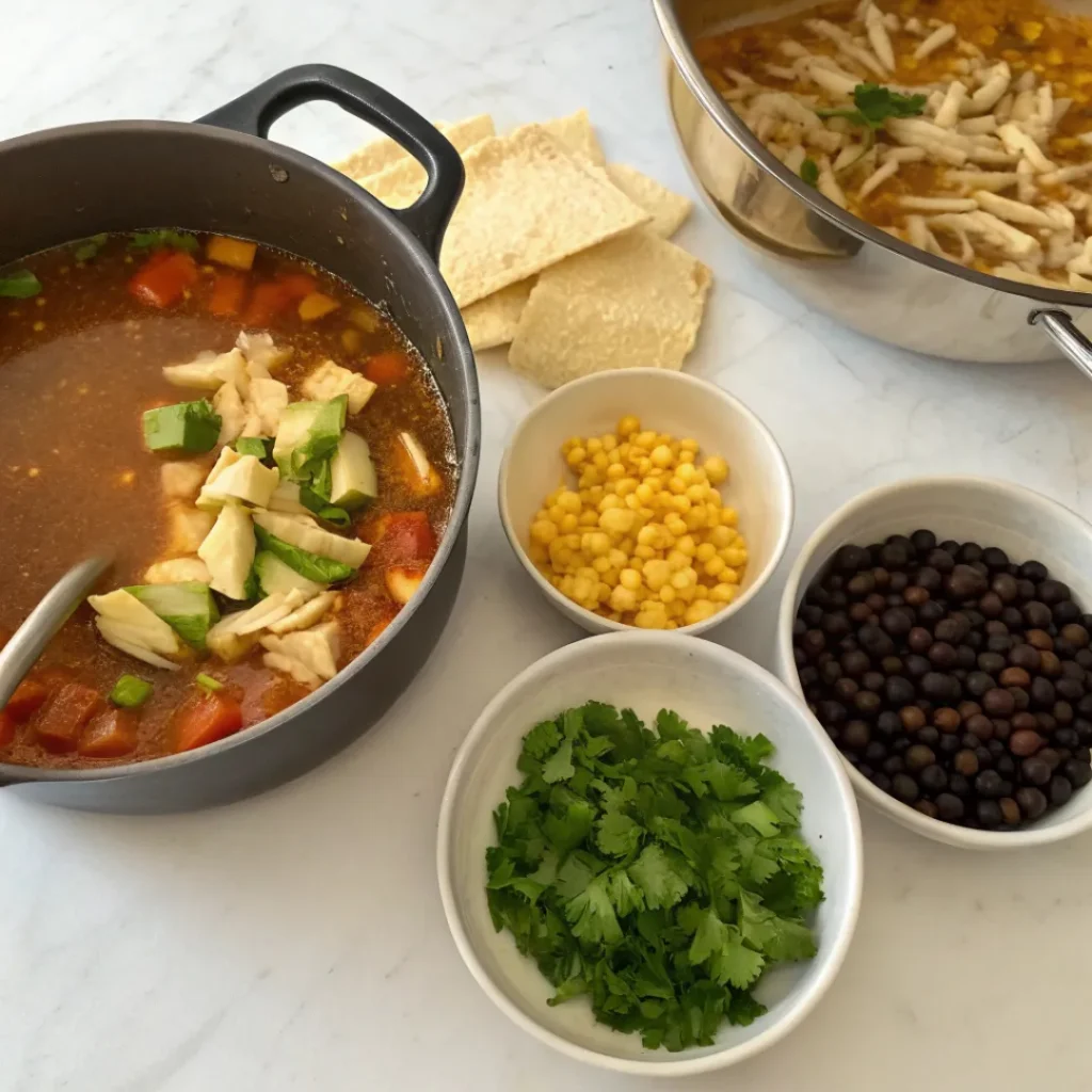Chicken Tortilla Soup – Flavorful & Comforting 7 Step-by-step process of making chicken tortilla soup with toppings