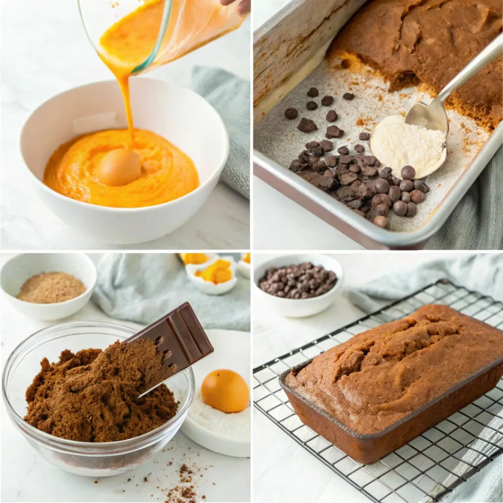 Moist Chocolate Pumpkin Bread – Rich Fall Loaf 7 Step-by-step preparation of chocolate pumpkin bread