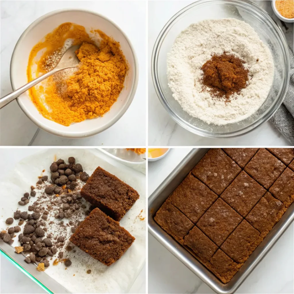 Soft Chocolate Pumpkin Crumb Cake 7 Step-by-step preparation of chocolate pumpkin crumb cake with crumb topping