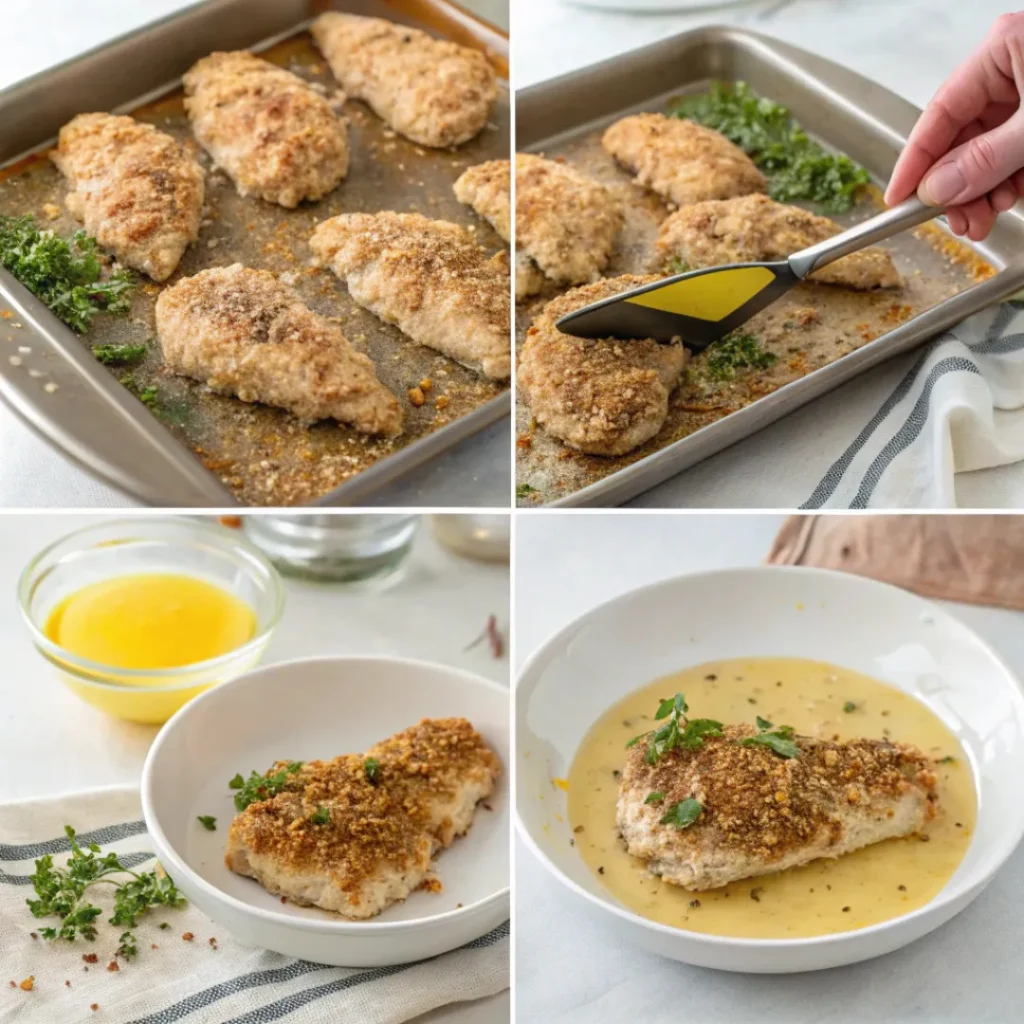 Oven Baked Pecan Crusted Chicken – Crispy, Juicy, and Flavorful 7 Step-by-step preparation of pecan crusted chicken from coating to baking