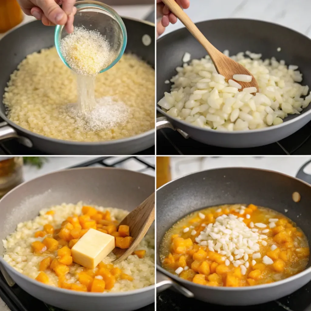 Creamy Pumpkin Risotto – Cozy Fall Dinner 7 Step-by-step process of cooking creamy pumpkin risotto