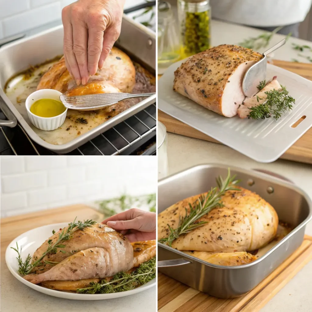 Oven Roasted Turkey Breast – Juicy & Flavorful Dinner 7 Step-by-step process of seasoning, roasting, and slicing turkey breast.