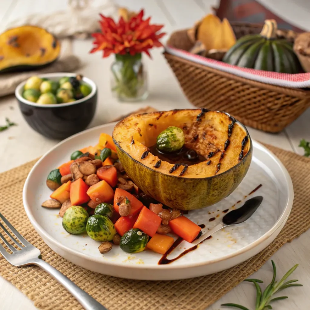 Stuffed Acorn Squash – Healthy & Delicious Fall Dinner 8 Stuffed acorn squash with roasted vegetables and balsamic drizzle