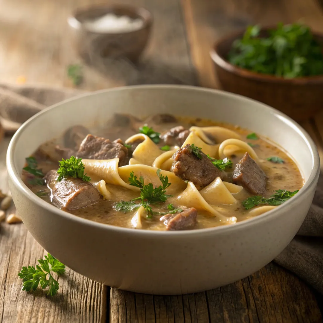 Ingredients for beef stroganoff soup